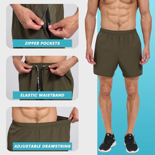 2 Pack Men's Gym Workout Shorts - 5'' Quick Dry Athletic Running Shorts for Casual Basketball with Zipper Pockets2