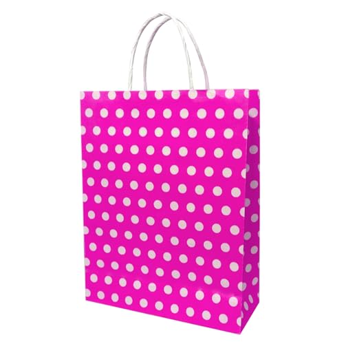 Image of Aakriti Paper Gift Bags with Handles | Polka Dot Pink Party Favor Bags | Reusable Goodie Bags for Kids Birthday, Baby Shower, Wedding, Festivals, Holiday Celebrations | Eco-Friendly Return Gift Packaging | 10x8x3 Inch (Pack of 10)