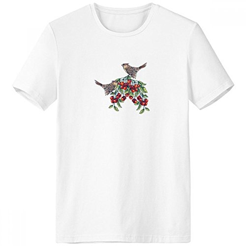 T-shirt vert ras du cou blanc homme oiseau fruit coton confort printemps