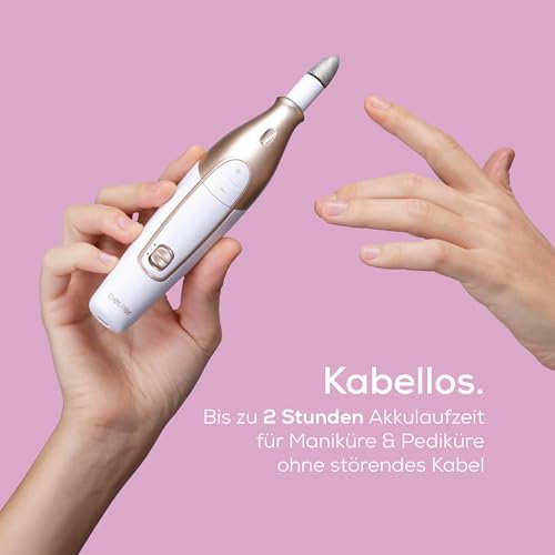 Beurer MP 64 Maniküre/Pediküreset, elektrisches Nagelpflegeset mit Akku, 10 Aufsätze zur Nagelpflege für schöne Hände und Füße, mit LED Licht, Einheitsgröße, White and gold