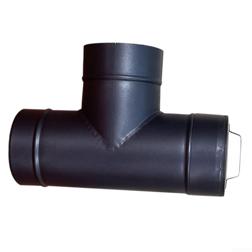 6 pollici nero singolo parete stufa tubo Tee con tappo | Design a parete singola, diametro 15,2 cm, finitura nera, ventilazione sicura, facile installazione