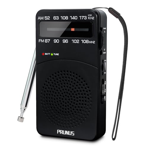 Image of PRUNUS J-166 Portable Radio AM FM, Battery Operated with Tuning Light, Back Clip, Excellent Reception, AM FM Portable, Transistor(Black)