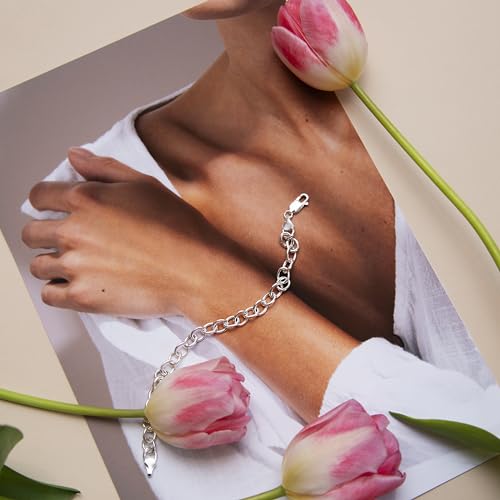 Tuscany Silver Women's Sterling Silver 7mm Oval Belcher Charm Bracelet of 20cm/8"2