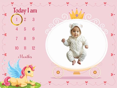 Image of Baby Monthly Milestone Blanket | 1-12 Months | Soft All-Season AC Blanket | Ideal for Newborn Boys & Girls | Perfect Growth Tracker & Photoshoot Prop with Unicorn Theme | 120x90 cm