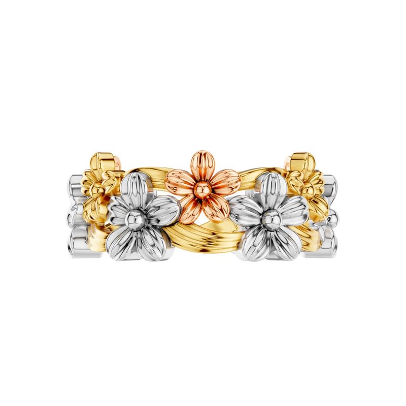 Image of KISNA 9KT / 14KT / 18KT Eternal Bloom Tri Tone Yellow Gold Band For Women | S14