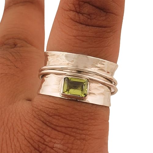 Peridot Spinner Ring, 925 Silver Jewelry, Handmade Spinner Women, Minimalist Spinner Ring, Fidget Silver Ring, Green Stone Ring, Spinner Ring, Boho Ring Silver, Family Band Ring, Engagement Gift