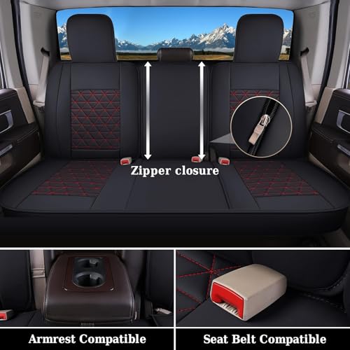 Image of Coverado Seat Covers Full Set, Waterproof RAM 1500 Seat Cover Compatible with 2002-2026 Dodge RAM 1500 2500 3500 Truck Pickup Crew Double Mega Quad Cab with Flat Bench, Red