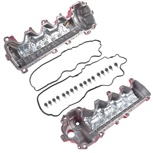 Image of 9L1Z6582C 2PCS Red Aluminum Valve Covers Replacement for Ford F-150 F-250 F-350 Explorer Expedition Mustang 2005-2010 OE# 264-909 264-908 9L1Z6582D 7L1Z6584A