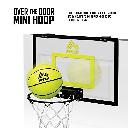 Rbx Over The Door Mini Hoop: - 18”X12” Easy To Install Portable Basketball Hoop With Steel Rim, Includes 5” Mini Basketball, Indoor Game Set For Children And Adults - Clear #TOP2