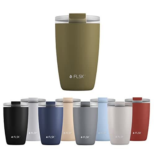 FLSK CUP Coffee to go-Becher (350 ml) • Kaffeebecher aus Edelstahl • Mehrwegbecher für unterwegs • Thermobecher auslaufsicher...