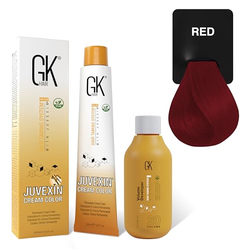 GK HAIR Global Keratin Mixtones Red Hair Color Cream Tube (3.4 Fl Oz/100ml) + 20 Volume Developer (5 Fl Oz/150ml) - Professional Permanent Long Lasting Toner Dye