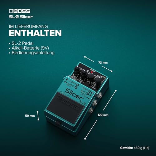 BOSS SL-2 Slicer | Kompaktpedal für Gitarre, Keyboard, DJs & mehr | Erzeuge pulsierende Grooves | Mehrere Slicer-Spuren | 88 integrierte Patterns | Stereo-Ausgangsmodi | Steuerung über MIDI-Eingang