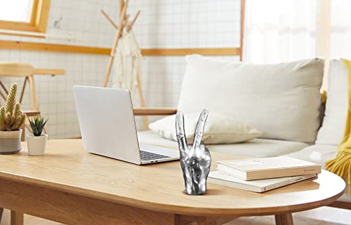 Shinesorc Silver (Black) Polyresin Hand Gesture Desk Statues Finger Sculpture Decor - Silver (Black) Gold Personality Finger Gifts For Friends And Family (Peace Silver) #TOP6