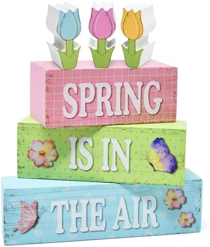 Spring Block Decor Amazon.com: 6 Pcs Spring Table Decorations Tulip Flower Wooden Block ...
