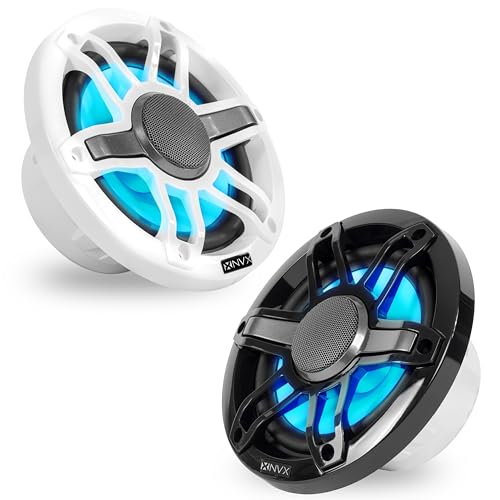 Image of NVX MVSP65 Premium 6.5 inch 2-Way Marine Coaxial Speakers (Pair), 600W Max, 200W RMS, 1 inch Silk Dome Tweeters, with RGB LED Lighting for Boats /UTV /ATV /SxS /Powersports (White and Black Grilles Included)