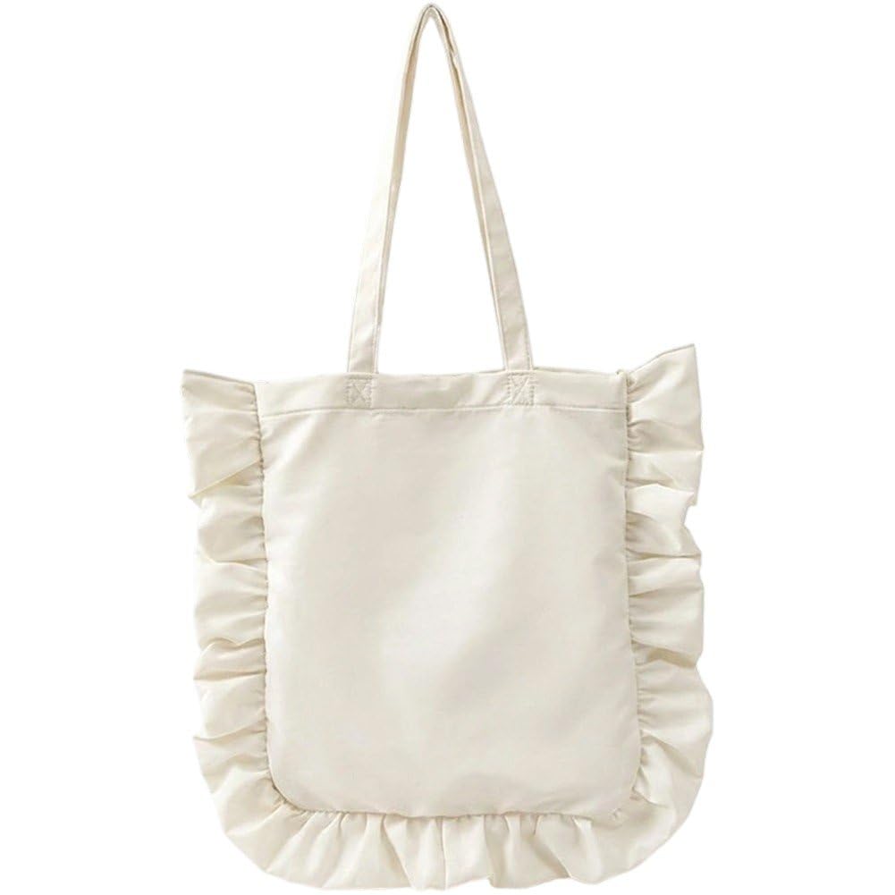 hzzsbu French Style Ruffle Tote Bag for Women Large Hobo Shoulder Bag for Work Travel Casual Message Bag Tote Purse Handbag