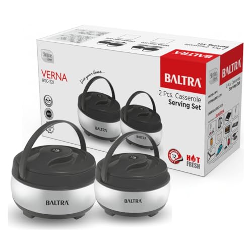 Image of BALTRA Inner Stainless Steel Casserole Set | Keeps Food hot & Fresh Chapati, Roti, Biryani and More | Serving Bowl with Lid | Hot Box for Kitchen | House Warming Gifts Set (Verna (1000ML, 1500ML))