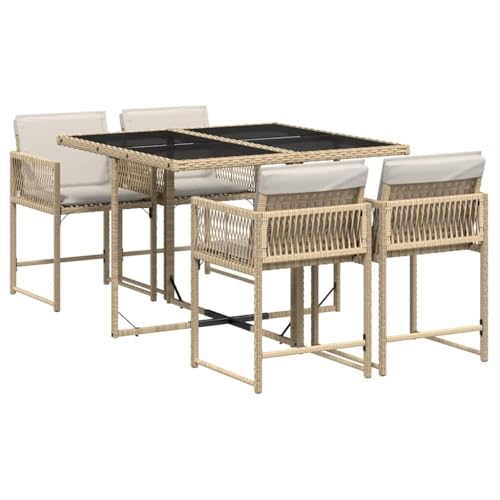 vidaXL Ensemble à Manger de Jardin avec Coussins 5 pcs, Table et Chaises à Dossier Rabattable, Meubles d'Extérieur Patio Terrasse, Moderne, Beige Résine...