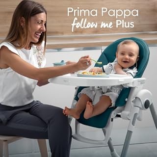 Peg Perego Prima Pappa Follow Me Plus - Seggiolone e Sdraietta Neonato, Dalla Nascita, Regolabile in Altezza, 4 Ruote, Barra Gioco, Doppio Vassoio, Rivestimento Ecopelle, Chiusura Compatta, Ice
