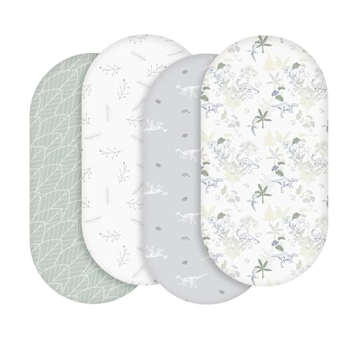 Image of Bassinet Sheets, Bassinet Sheets for Baby Boy and Girl, Bassinet Sheet Neutral, Fit for Rectangle, Round, Oval, Hourglass Mattress, Flexible for Different Bassinet Pad/Mattress 4 Pack
