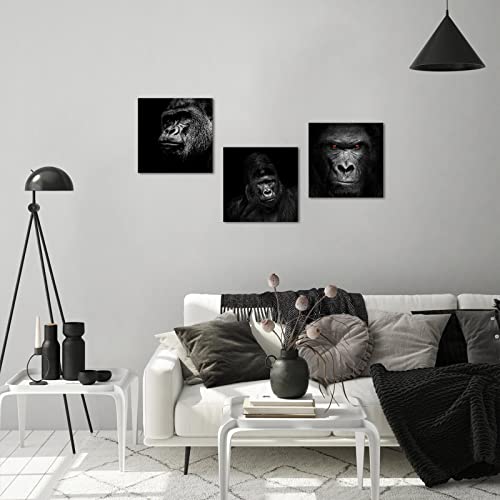 Ryounoart 3 Piece Monkey Canvas Wall Art Black Gorilla Portrait Painting Pictures Ape Chimpanzee Animal Prints Artwork For Living Room Bedroom Wall Decor Ready To Hang #TOP2