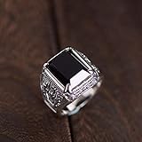Anillo de plata S925 con ágata negra de corte cuadrado para hombre