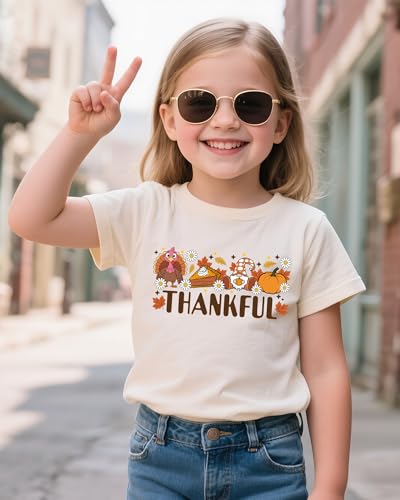 Image of Toddler Girls Thanksgiving Shirts Turkey Pumpkin T Shirt Cotton Short Sleeve Halloween Tops 1-10 Years