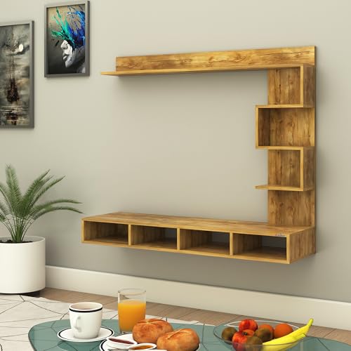 Image of Anikaa Laura Engineered Wood Wall Mount TV Unit LED Light TV Cabinet Wall TV Stand - (Giantwood) (Ideal for 43 Inch)(D.I.Y)