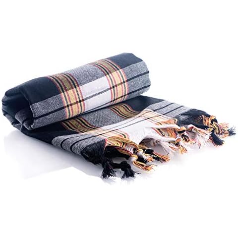 Nosy Nomad Pestemal Turkish Hammam Towel 100% Cotton for Bath, Beach, Gym Quick Dry Absorbent, 80 * 180cm, 250 gr, Fouta Compact Towel for Travelling, Spa, Picnic, Blanket, Bed, Table Cover (Black) Cover