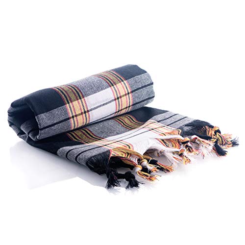 Serviette Peshtemal Turque 100% Coton pour Hammam, Bain, Plage, Sport, Absorbante à Séchage Rapide, 80 * 180cm, 250g, Serviette Compacte pour Voyager, Spa, Pique-Nique, Couverture, Lit, Nappe (Noir) Cover