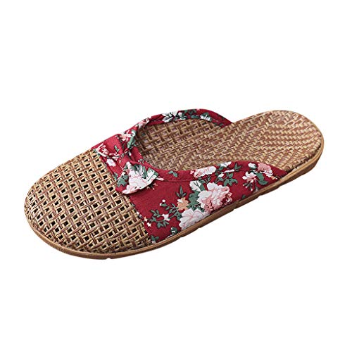 Pantuflas Mujer Pantuflas Verano Cierre Estilo Acogedor Zapatillas para Diario Espadrille Mocasines Arco Plano Floral Alpargatas Sandalias Sandalias Transpirables Interior Y Exterior, rojo, 39/40 EU
