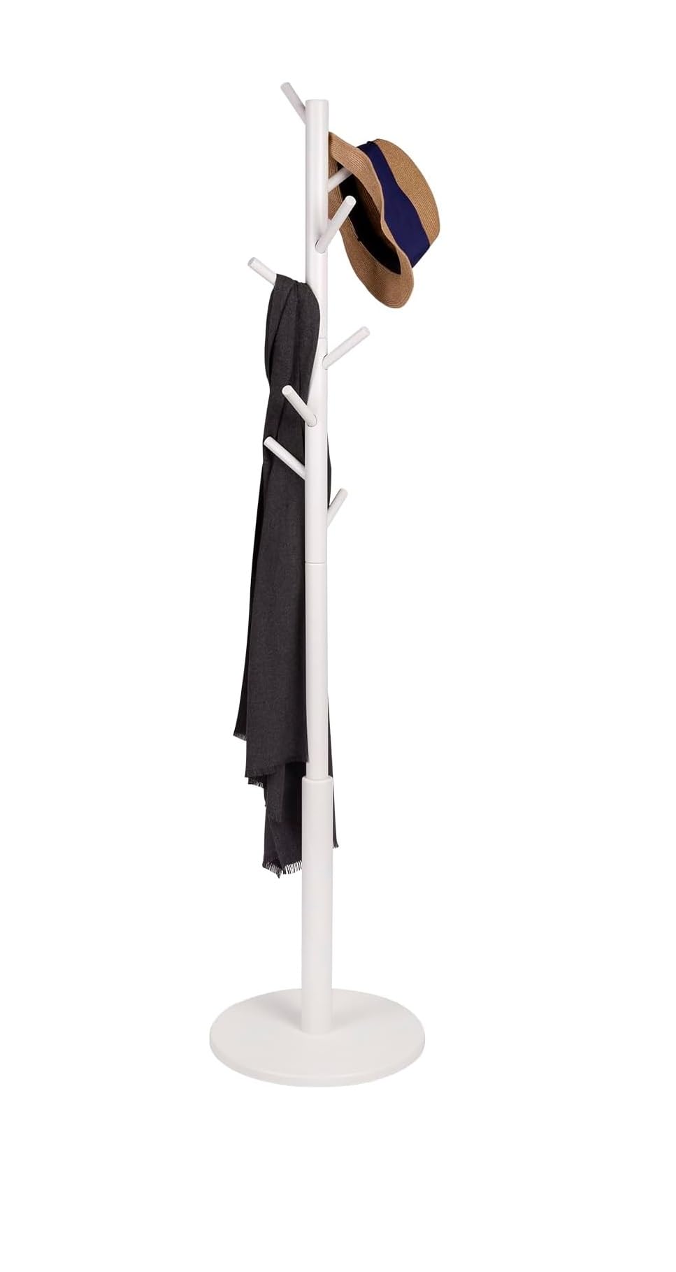 New Mark Impex Coat Hanger Wooden Stylish Round Bottom Hanger Rack Clothes Storage 8 Hooks Height 68.1 inches (173.5 cm) for Hanging Coats, Bags, Hats, Etc., Entryway, [White]-image-32