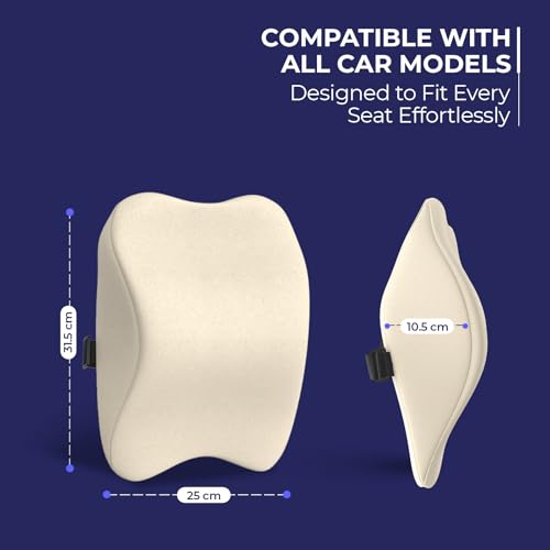 Image of WELLGIVER Orthopedic Memory Foam Car Neck Rest Pillow - Cervical Support Cushion for Neck Pain Relief, Adjustable Strap - Universal Fit for All Cars | Beige Velvet | Pack of 2