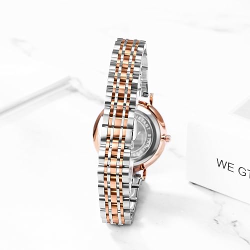 JewelryWe Horloges dames roestvrij staal dameshorloge - elegant analoog kwartshorloge vrouwen week datum kalender 30 m waterdicht horloge met roestvrijstalen armband en lichtgevende wijzers - Afbeelding 8