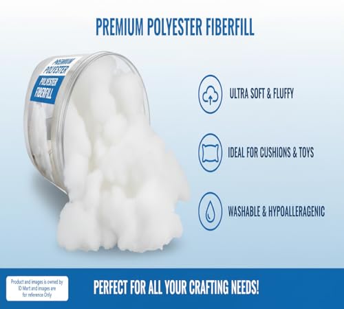 Image of H B MSALA Soft Fiber Racron Polyester Polyfill Stuffing, 500g, White | Synthetic Cotton Filling, For Pillow, Cushion, Teddy Bear & Soft Toys
