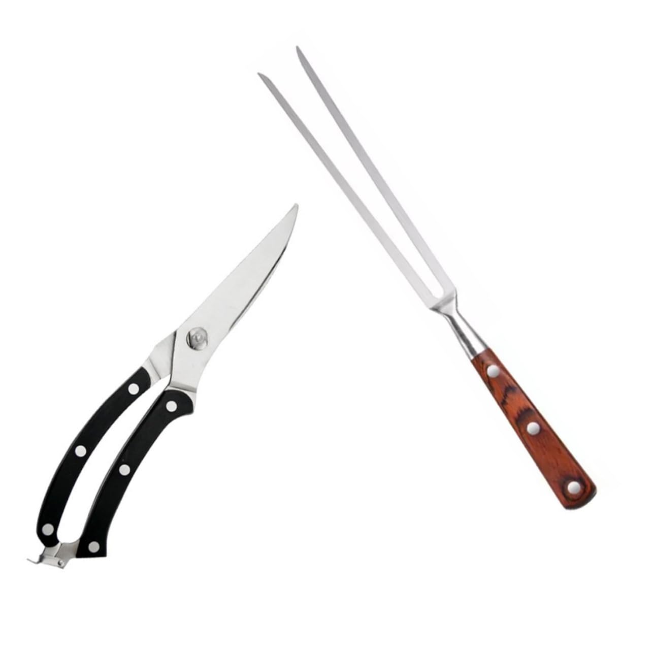 Hemobllo Forchetta Per Barbecue Kit Utensili Bastoncini Per Arrostire Forchette Professionali Per Carne Trinciapollo e Forbici Da Cucina Multifunzione