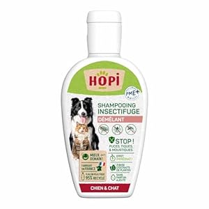 HOPI Shampooing Démêlant Anti Puces Chat et Chien 250 ML – Protection idéale pour repousser Les Puces, Les Tiques et Les Moustiques – Extraits de Plantes – Pratique et Facile – Fabriqué en France