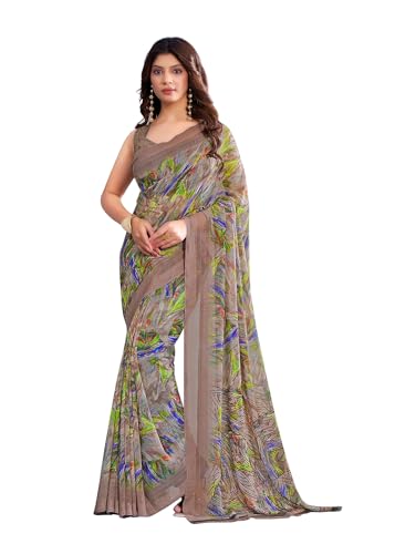 Image of Jaanvi fashion Women's Georgette Saree with Unstitched Blouse Piece