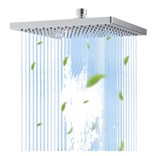 Soffione doccia a pioggia ad alta pressione da 25,4 cm, design quadrato a cascata, angolo fisso regolabile, esperienza di lusso in bagno, facile installazione, ideale per spa domestica