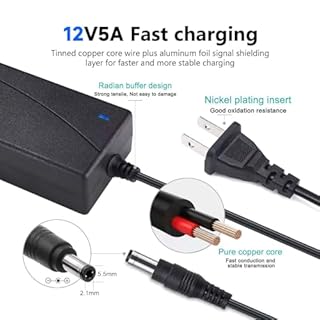 Power Adapter 12V 5A 4A 3A 2.5A 2A 1A AC DC Power Supply Cord Cable 5.5x2.1mm for Sceptre EC Series Monitor,ONN,AOC,Dell,Webcam, Router, Projector, CCTV, Speakers & More 12v 5a Monitor Charger