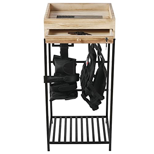 Pinkblue American Flag Tactical Duty Gear Rack With Gun Storage Drawer – Police Storage Shelf With Firearm Storage & Law Enforcement Organizer-Veterans &Police Gift (Wood Color-With Drawer) #TOP2