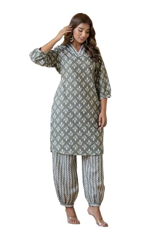 Image of Yashika Women Printed Cotton Blend Straight Kurta and Afghani Pant Set Perfect For Casual and Office Wear