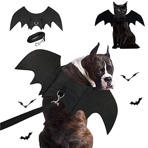 LKEX Halloween Dog Bat Costume with Leash Cat Pet Bat Wings Clothes Funny Apparel Outfit Dress Up Accessories for Cosplay Party XL