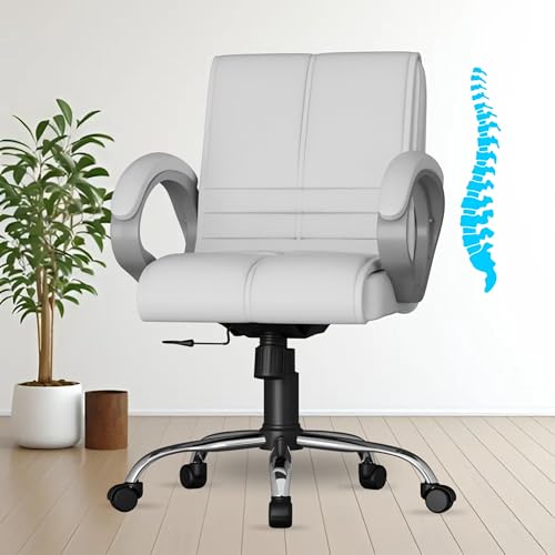 Image of FUGO FG235 with 3 Years Warranty Ergonomic Medium Back Office Chair with Adjustable Height, Cushioned Back&Seat, Tilting Mechanism, Heavy-Duty Metal Base, Perfect for Work, Study and Office (White)