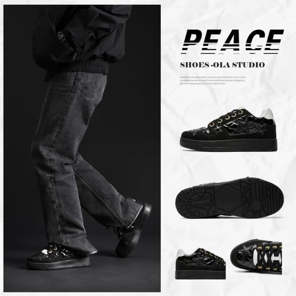 Retro Cool Black Star Chunky Sneakers Women Casual Trendy Y2K Fashion Aesthetic Streetwear Walking Shoes4