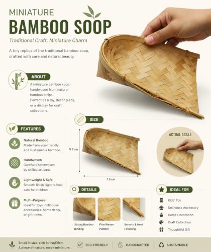Image of Miniature Bamboo Soop for Kids Mini Kitchen | Handmade Bamboo Muram | Mini Rice Cleaning Soop | Pretend Play Kitchen Toy | Traditional Handicraft Accessory | Pack of 1