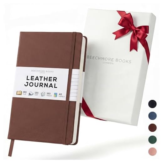 Linjerad anteckningsbok – Premium A5 dagbok från Beechmore Books | Klassisk 21,4 x 14,5 cm hårt omslag av veganläder, tjockt 120 gsm gräddfärgat papper | Presentask |