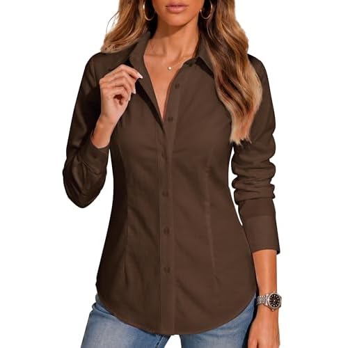 BBIBBI Cotton Button Down Shirts for Women Wrinkle Free Long Sleeve Dress Shirt for Office Work Business Casual Blouse XS-6XL