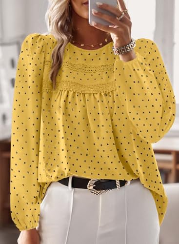 Image of Falechay Womens Tops Flowy Boho Dressy Casual Lace Cute Long Sleeve Shirts