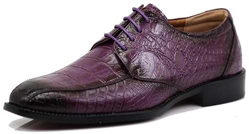 Gator3N Mens Alligator Crocodile Print Oxfords Fashion Lace Up Dress Shoes (11 D(M) US, Purple New)